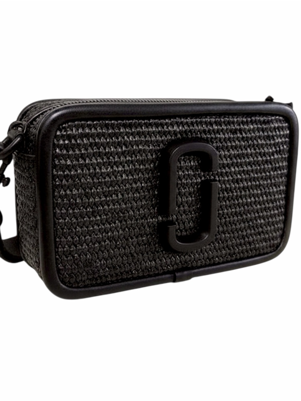 Marc Jacobs Black Snapshot Camera Raffia Bag Crossbody Wide Strap
